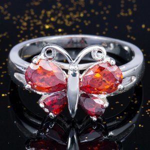 🎁 925 Silver Plated Ruby Red Sapphire CZ Cute Butterfly Ring, GPMB1473